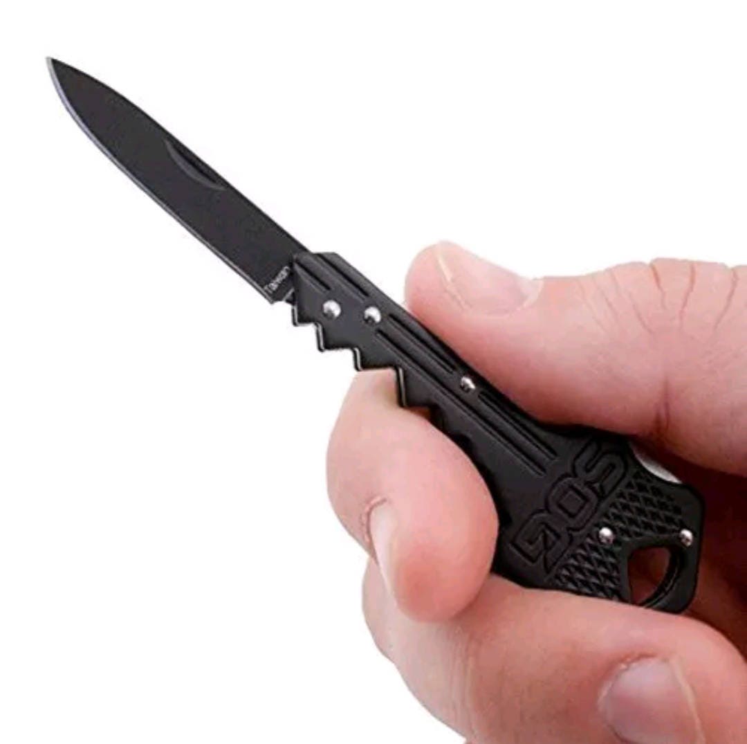 Sog Key Folding knife Key - 1.5" Blade Black Stainless steel handle Box Package Opener